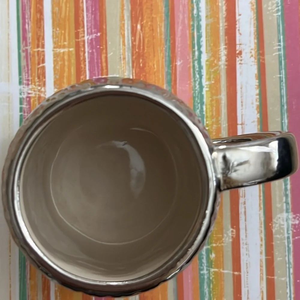 West Elm Owl Mug Silver Metallic Cup small Chi Omega Textured